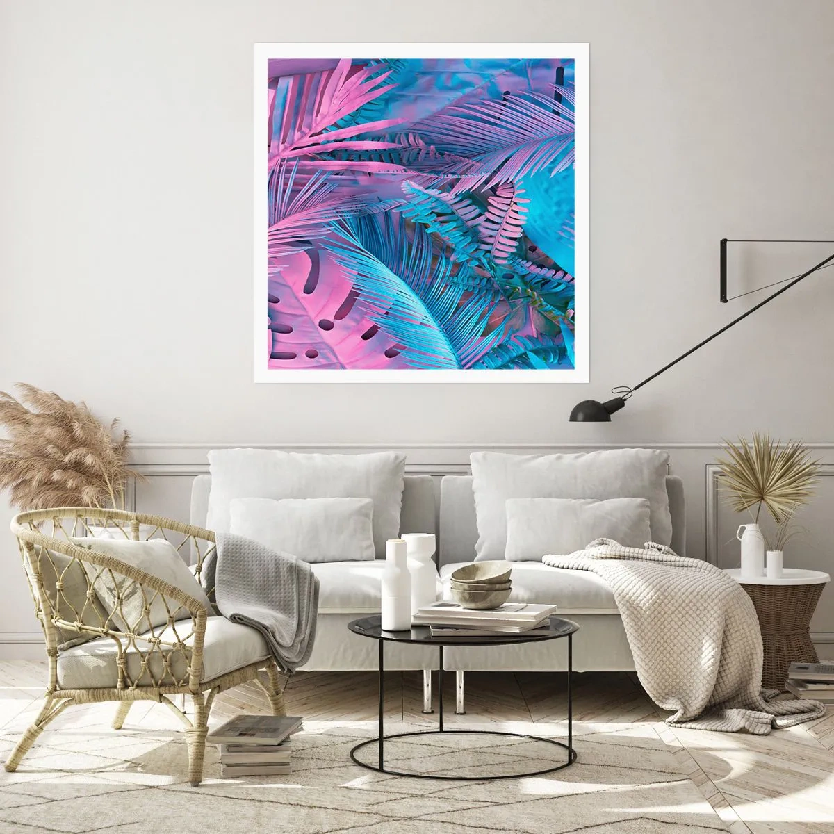 Plakat - Troperne i lyserød og blå - 40x40 cm