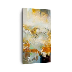 Lærredstryk - Billede på lærred - Galopperer gennem lyset - 45x80 cm