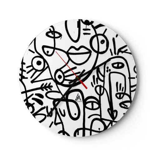 Vægur, Uret - Abstrakte stregtegninger på hvid baggrund - 30x30cm - Ansigter og luftspejlinger - Moderne vægdekoration til stue, køkken og soveværelse ARTTOR