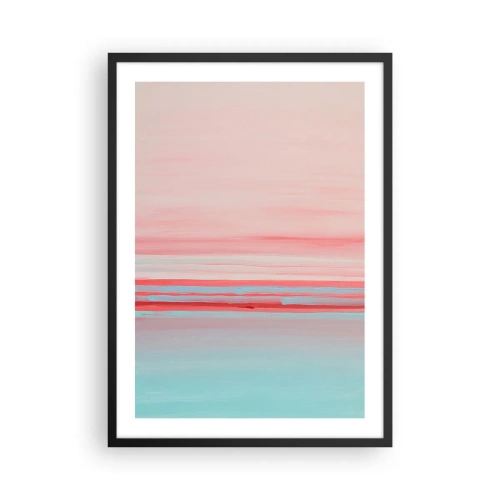 Plakat i sort ramme - En delikat abstraktion i pastelfarver af lyserød og blå. - 50x70cm - Abstraktion ved daggry - Moderne vægdekoration til stue og soveværelse ARTTOR