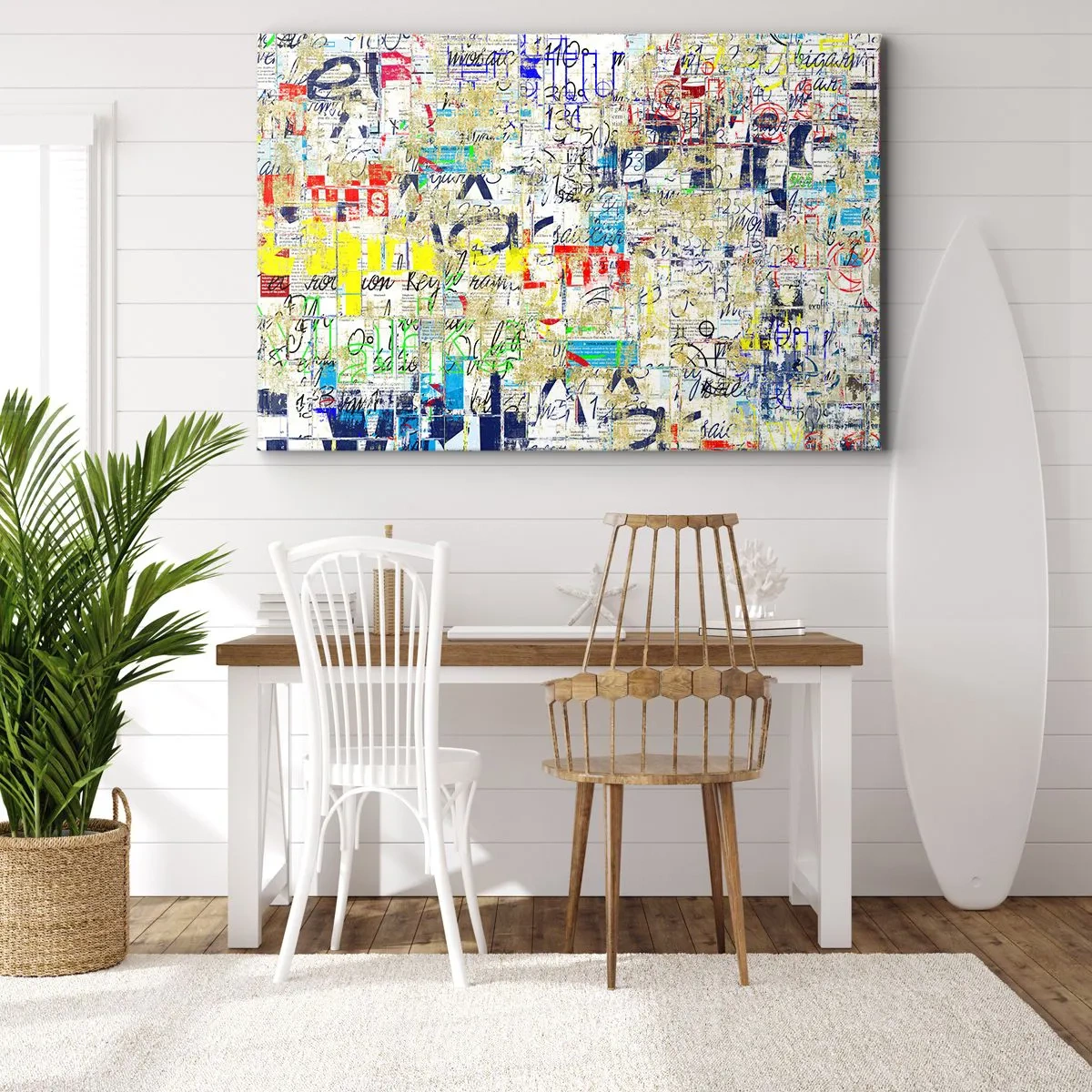 Lærredstryk - Billede på lærred - Abstrakt graffiti med farverige inskriptioner og mønstre - 70x50cm - Simpelthen en fryd for øjet - Moderne vægdekoration til stue og soveværelse ARTTOR