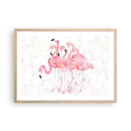 Plakat i ramme af lyst egetræ - Lyserød ansambl - 70x50 cm