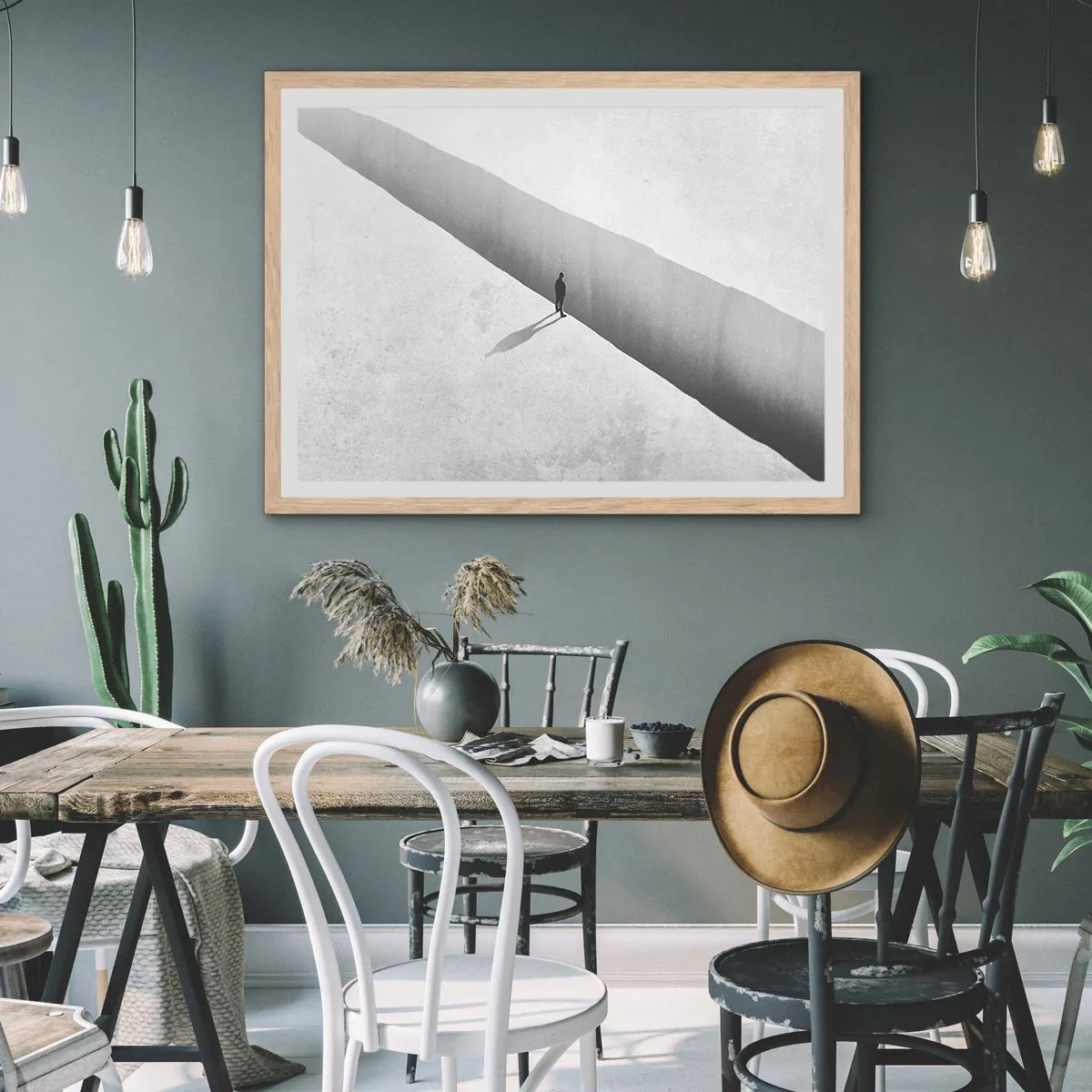 Plakat i ramme af lyst egetræ - Lys destination - 40x30 cm