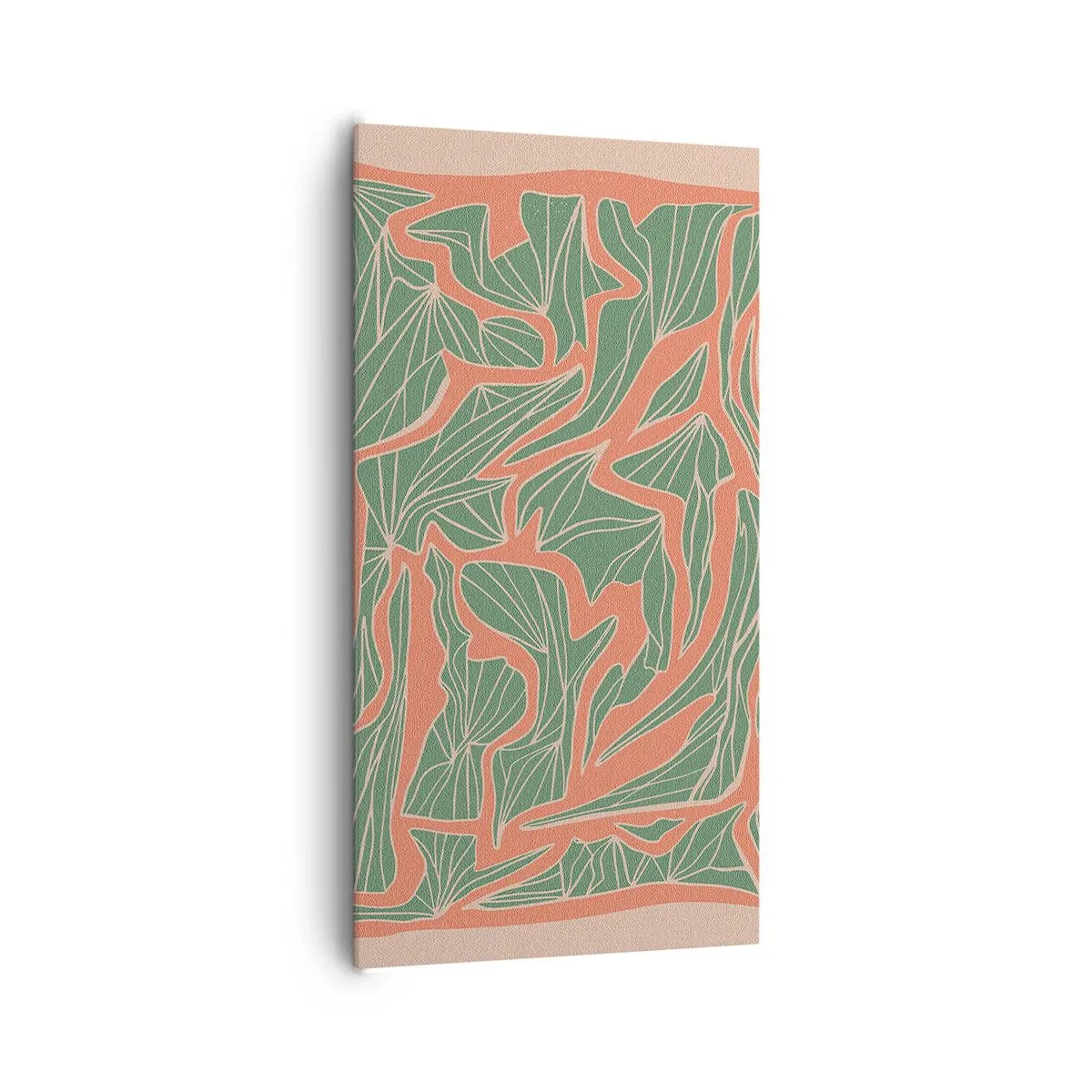 Lærredstryk - Billede på lærred - En kamp mellem koral og grøn - 65x120 cm