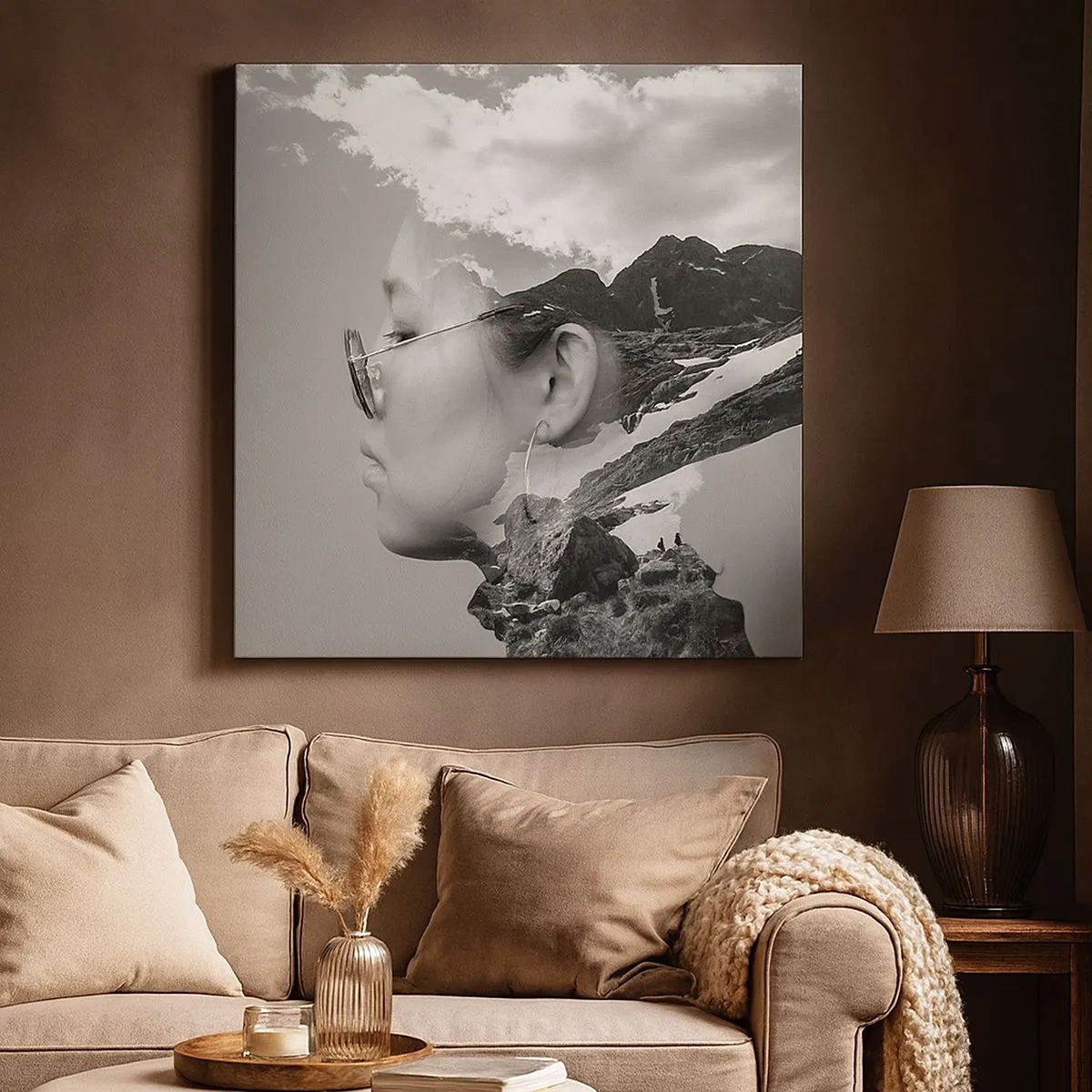 Lærredstryk - Billede på lærred - Portræt af toppen og skyen - 30x30 cm