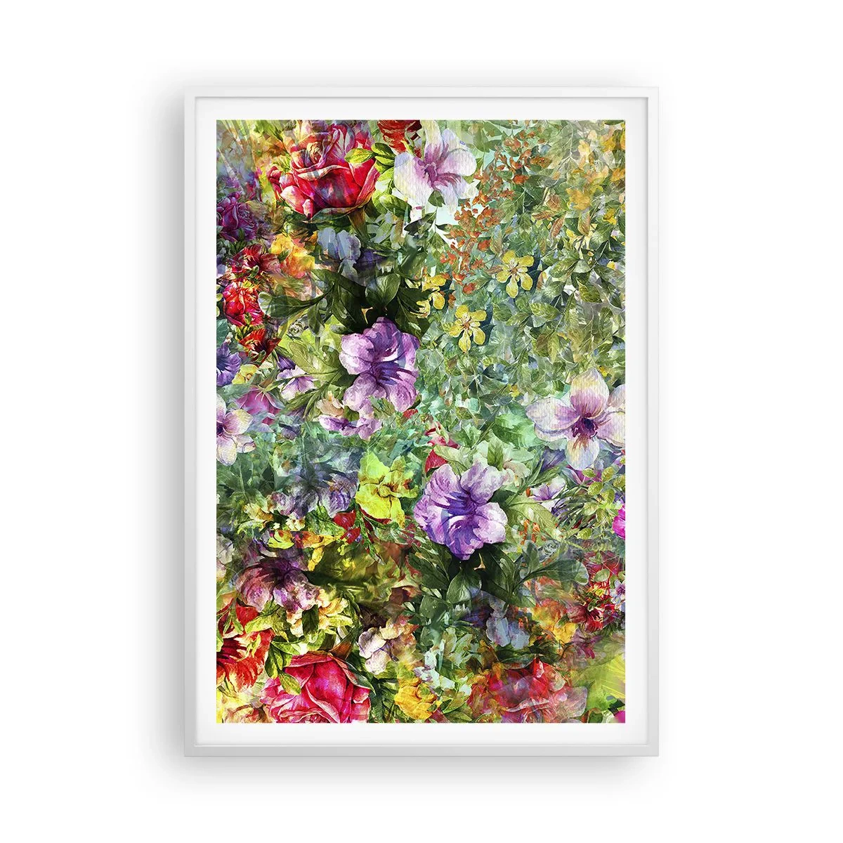 Plakat i hvid ramme - Ind i blomsterne ved fortabelse - 70x100 cm