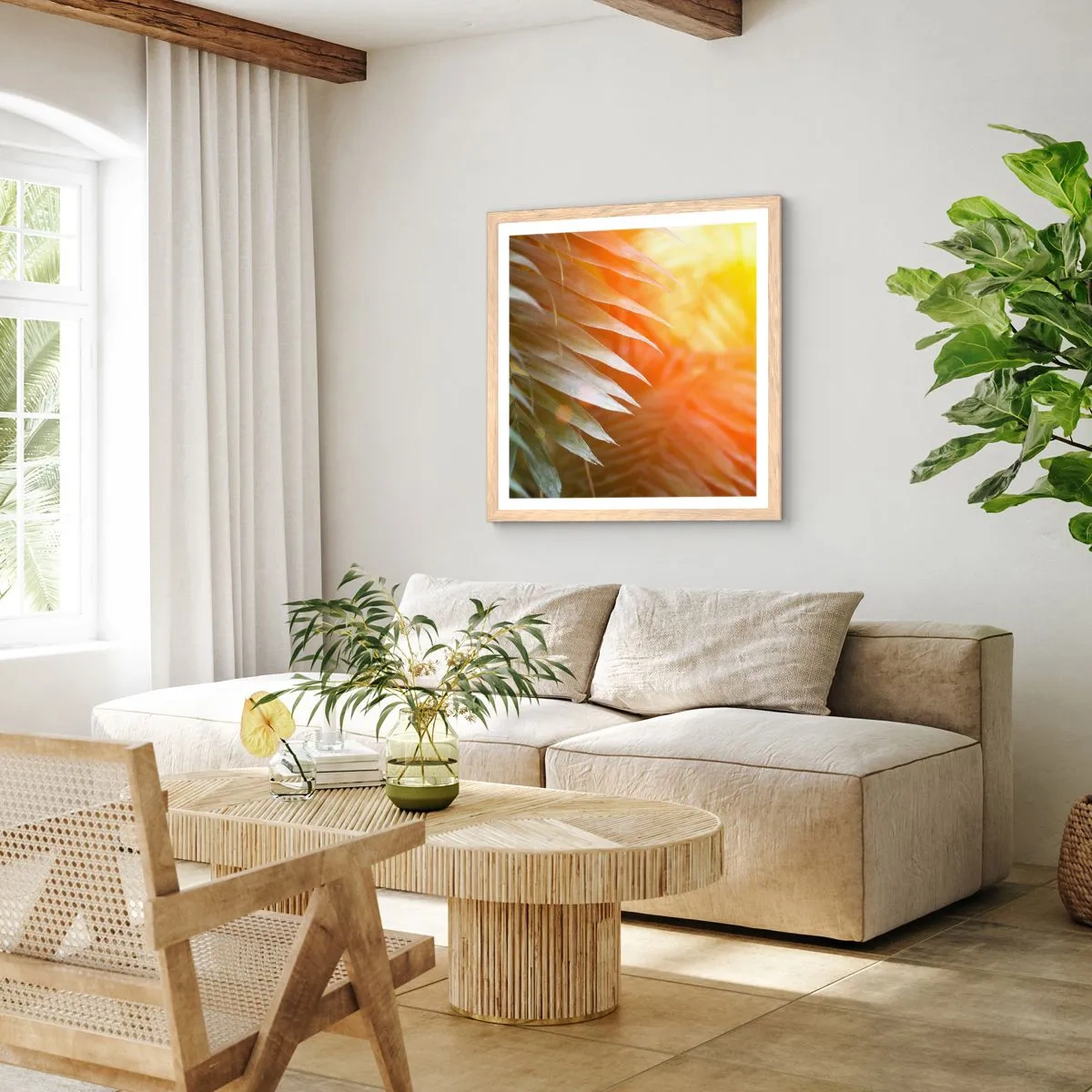 Plakat i ramme af lyst egetræ - Morgen i junglen - 40x40 cm