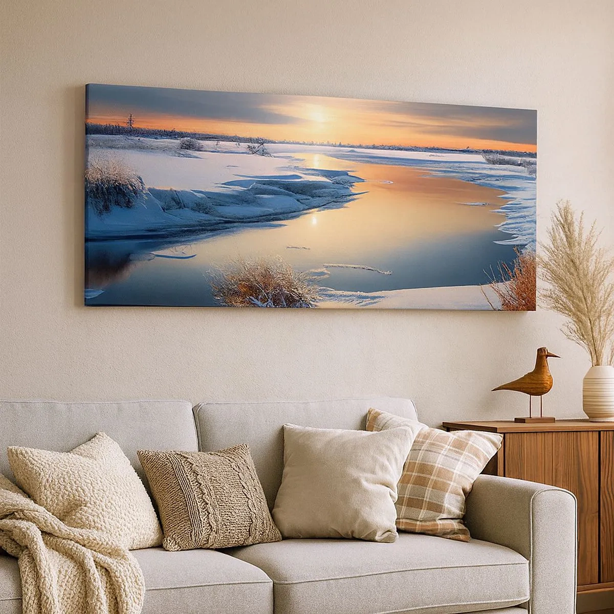 Lærredstryk - Billede på lærred - Vintersolnedgang - 100x40 cm