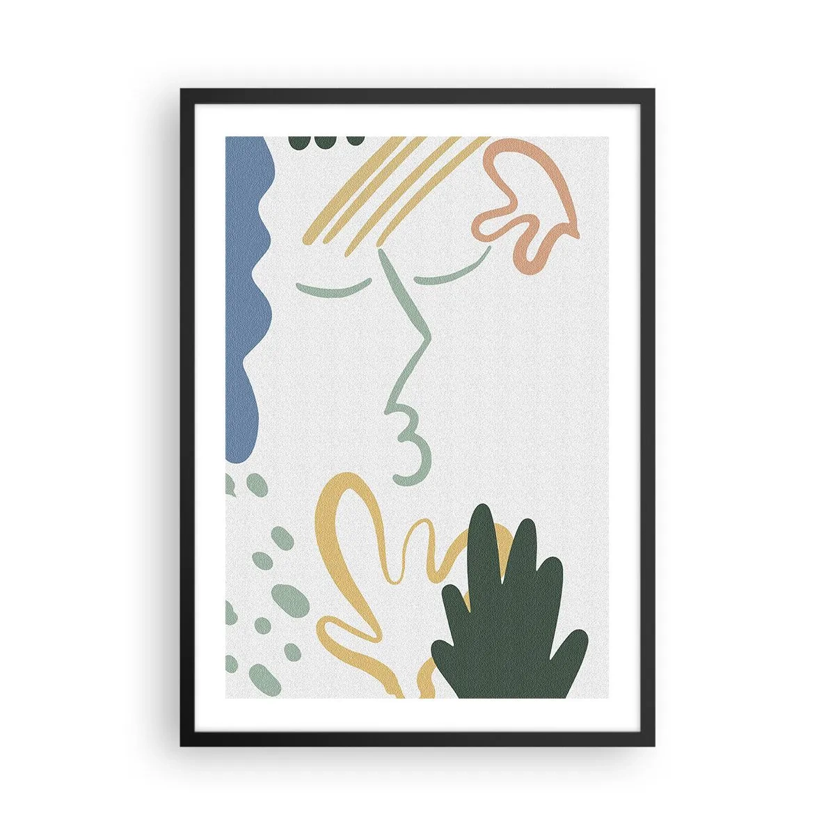 Plakat i sort ramme - Abstrakt portræt i pastelfarver - 50x70cm - Et kys af blomster - Moderne vægdekoration til stue og soveværelse ARTTOR