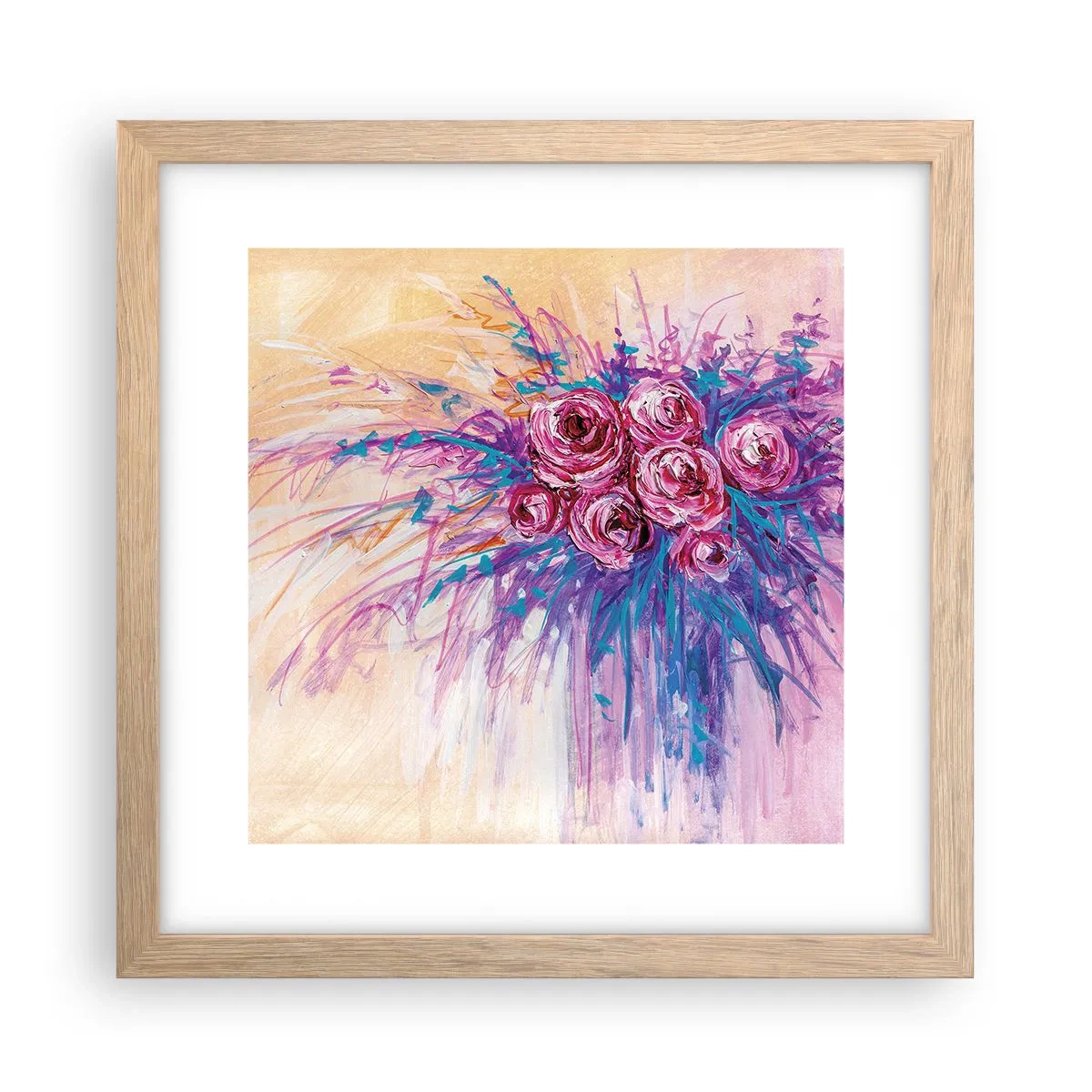 Plakat i ramme af lyst egetræ - Rose springvand - 30x30 cm