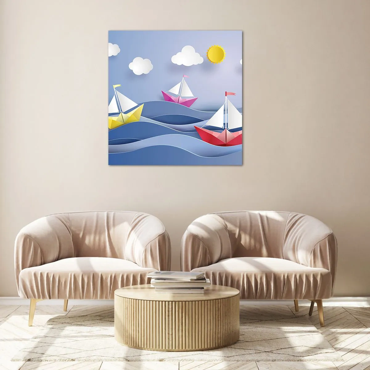 Billede på glas - Ah, hvor dejligt at svinge sig mellem bølgerne - 40x40 cm