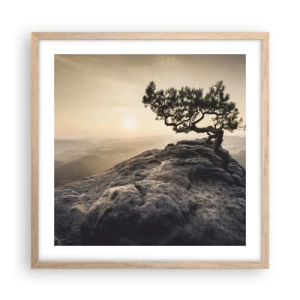 Plakat i ramme af lyst egetræ - Livet vinder altid - 50x50 cm