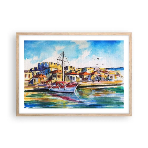 Plakat i ramme af lyst egetræ - Regnbue eftermiddag - 70x50 cm