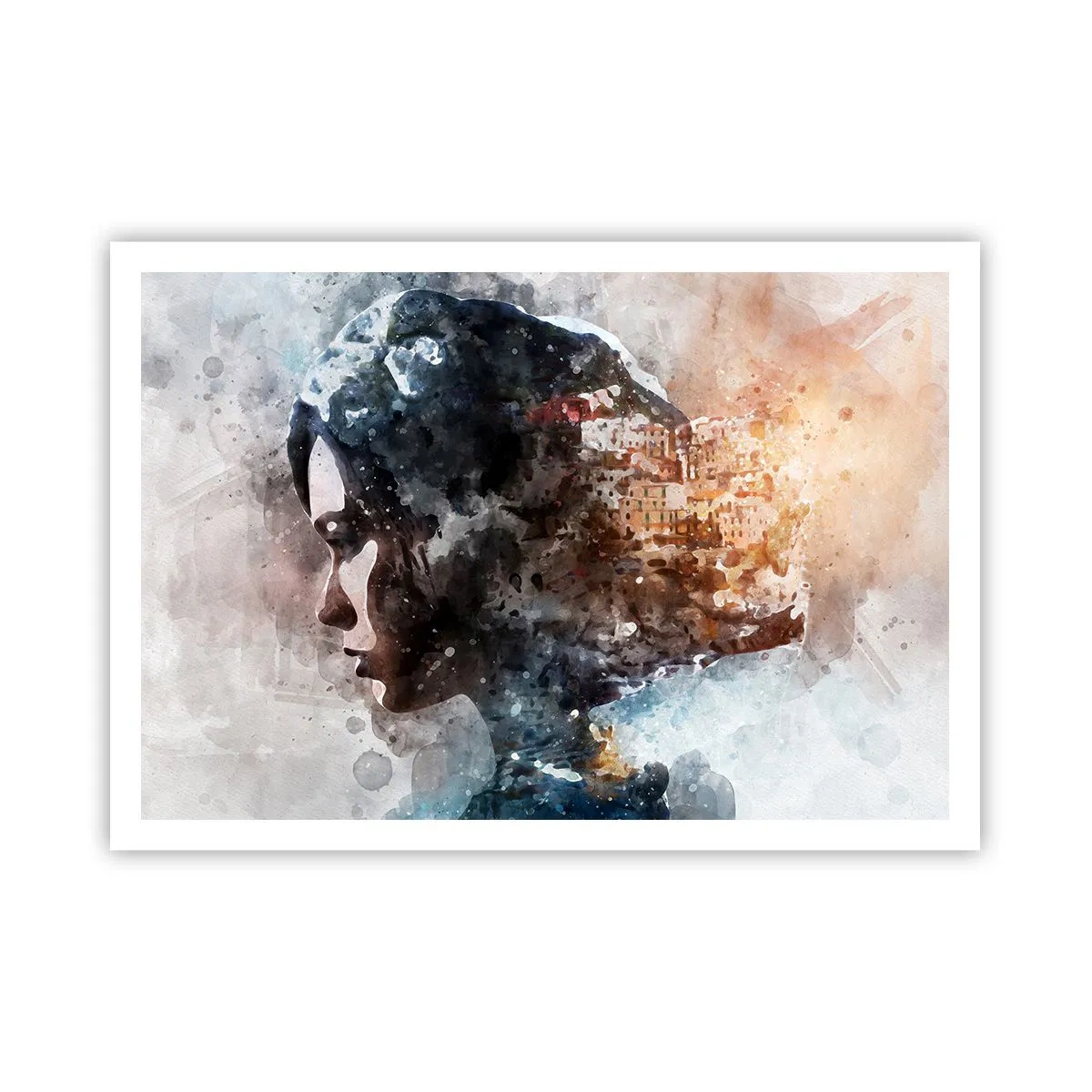 Plakat - Historien om en pige med en by i baggrunden - 100x70 cm