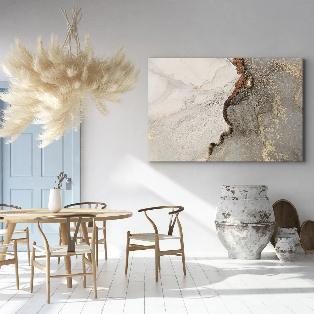 Lærredstryk - Billede på lærred - Abstrakt motiv med nuancer af guld og grå - 70x50cm - På farvegrænsen - Moderne vægdekoration til stue og soveværelse ARTTOR