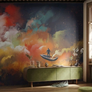 Fototapet Premium Sand - Med båd gennem galaksen - Abstraktion, Fantasi, Rejse - 350x256 cm