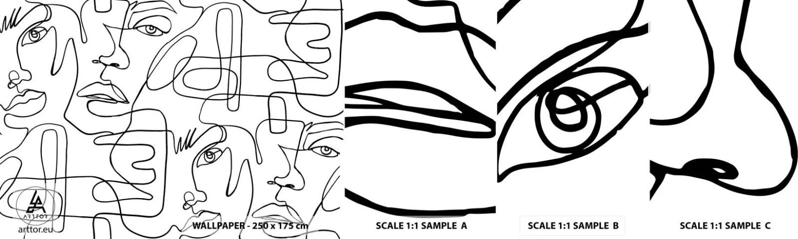 Fototapet Prøve Standard Eco - I sammenfiltrede følelser - Ansigter, Linje, Øjne - 100x30 cm