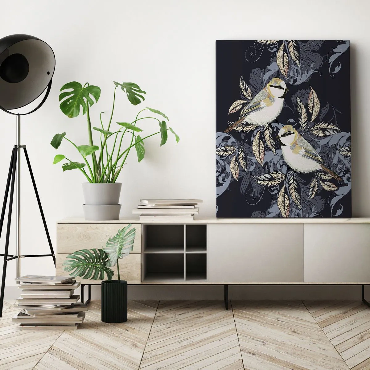 Lærredstryk - Billede på lærred - Gul-blå espalier - 65x120 cm