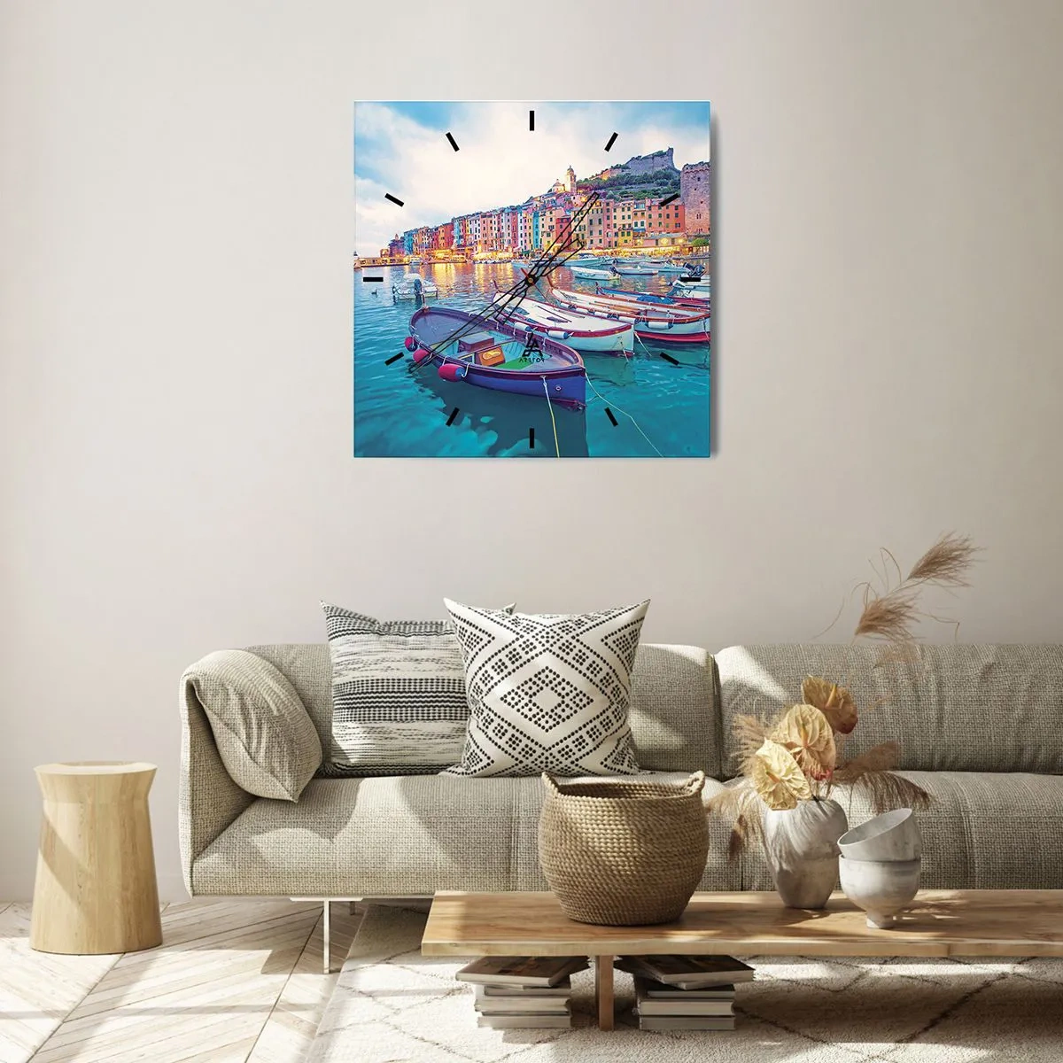 Vægur, Uret - En farverig aften i havnen - 30x30 cm