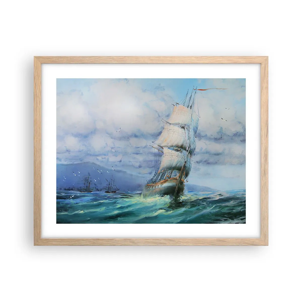 Plakat i ramme af lyst egetræ - God vind - 50x40 cm