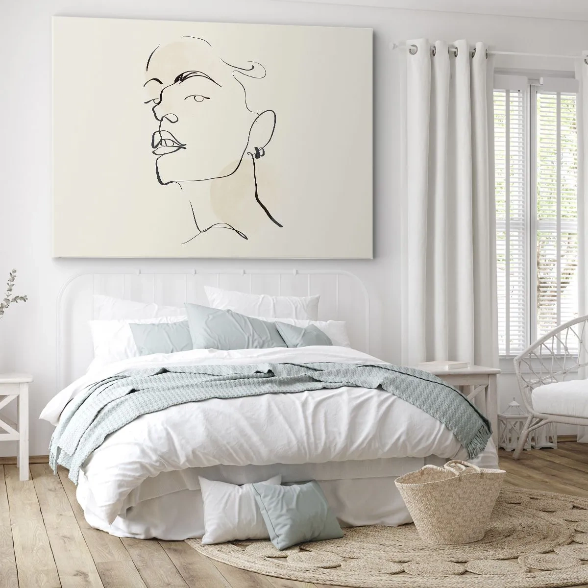 Lærredstryk - Billede på lærred - Minimalistisk skitse af en kvindes ansigt - 70x50cm - Et stolt blik - Moderne vægdekoration til stue og soveværelse ARTTOR