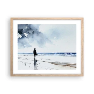 Plakat i ramme af lyst egetræ - Samtale med havet - 50x40 cm