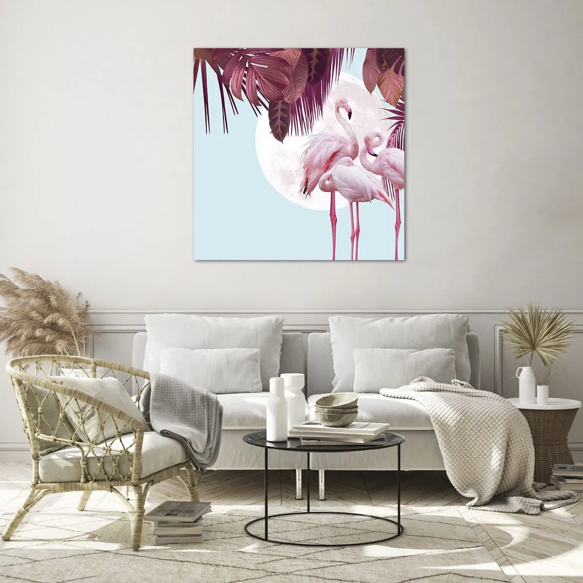 Billede på glas - Tre fugles ynde - 70x70 cm