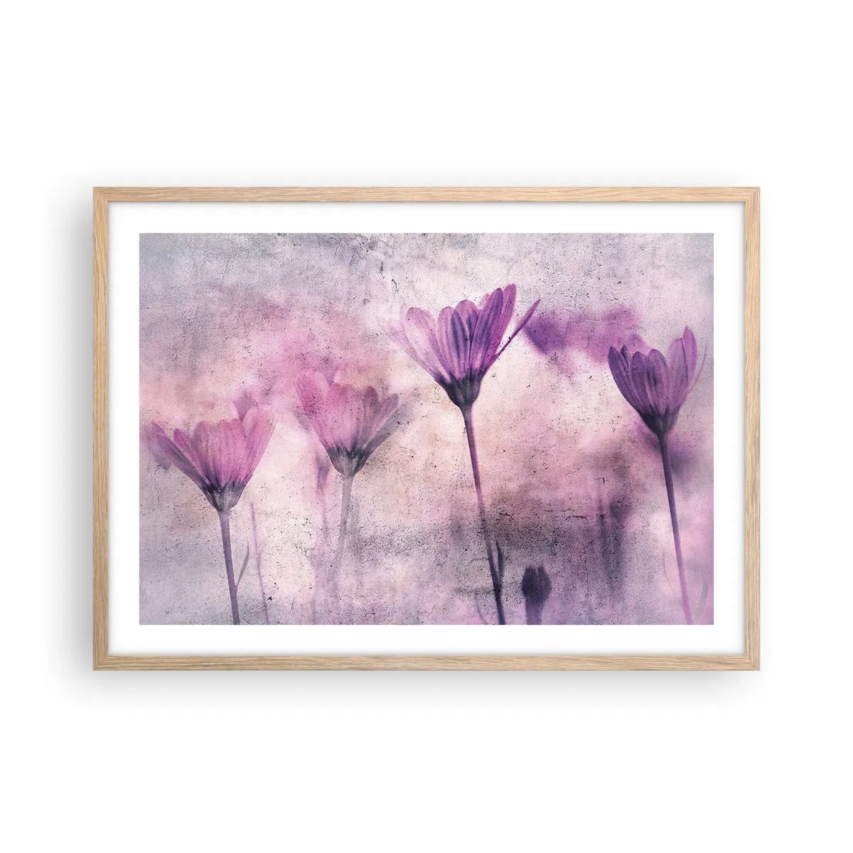 Plakat i ramme af lyst egetræ - En drøm af blomster - 70x50 cm