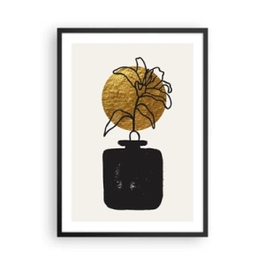 Plakat i sort ramme - Abstrakt komposition med en blomst og en gylden cirkel - 50x70cm - Skønhed i balance - Moderne vægdekoration til stue og soveværelse ARTTOR