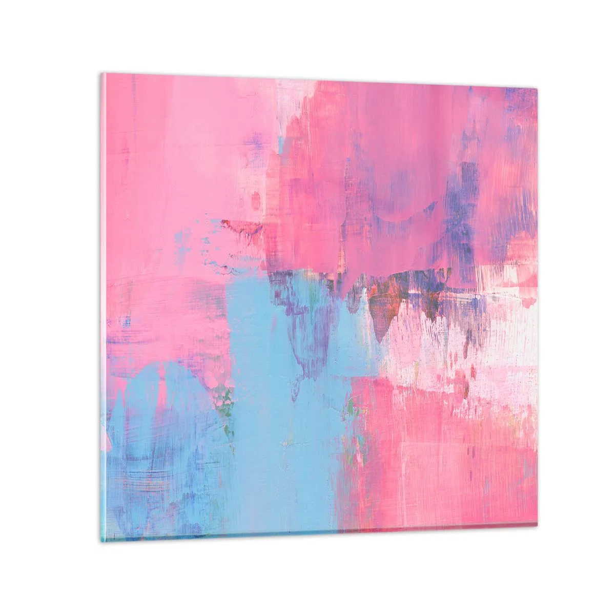 Billede på glas - Lyserød, blå og en knivspids lys - 70x70 cm