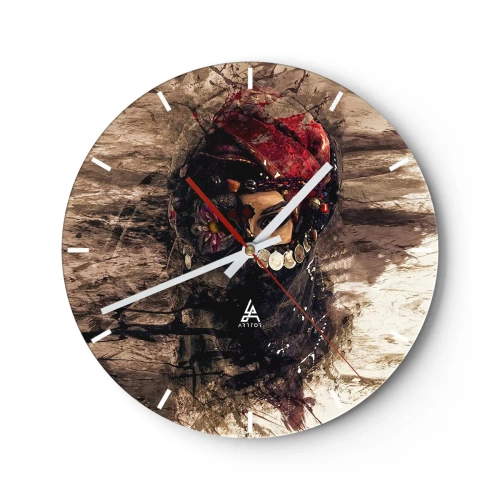 Vægur, Uret - Kunstnerisk portræt af en kvinde iført traditionelle smykker - 30x30cm - Foruroligende for at sige det mildt - Moderne vægdekoration til stue, køkken og soveværelse ARTTOR