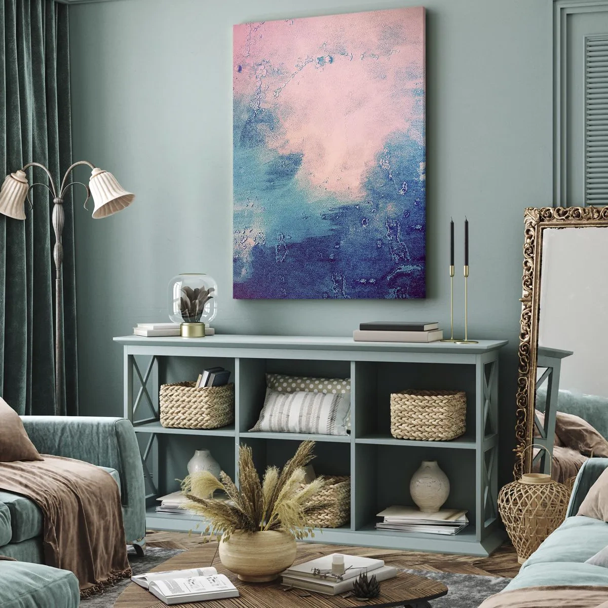 Lærredstryk - Billede på lærred - Blå omfavnelse - 45x80 cm