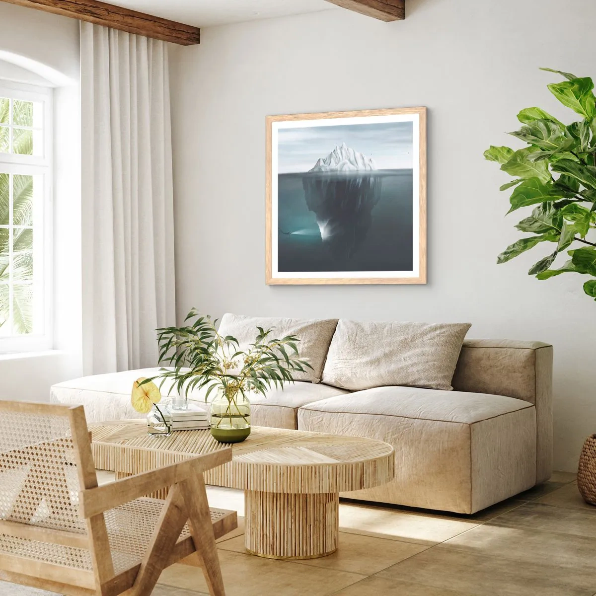 Plakat i ramme af lyst egetræ - Undervands-mysterium - 40x40 cm