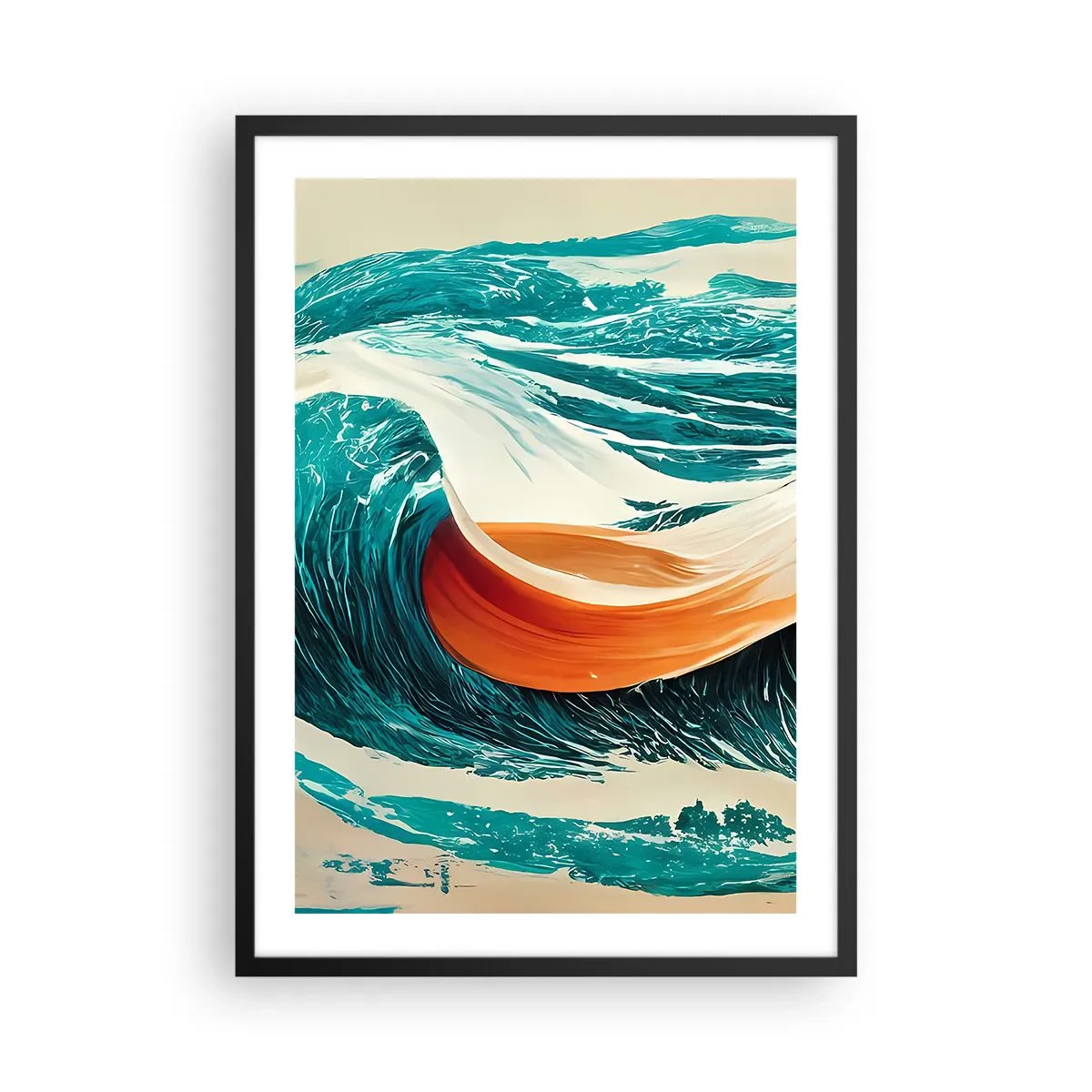 Plakat i sort ramme - En dynamisk bølge i abstrakte farver - 50x70cm - Surferens drøm - Moderne vægdekoration til stue og soveværelse ARTTOR