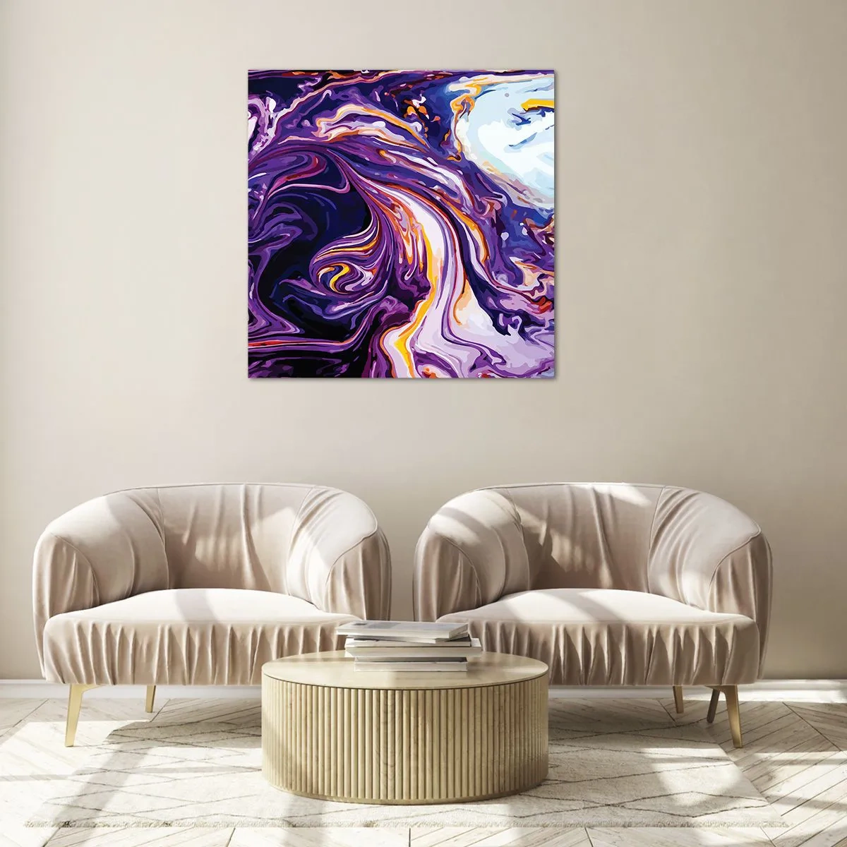 Billede på glas - Rummets bøjning i lilla - 40x40 cm