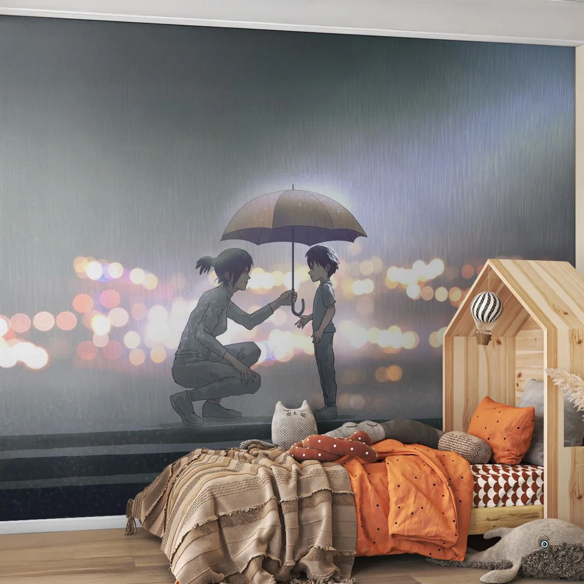 Fototapet Premium Canvas - Og alt er godt nu - For børn, Familie, Paraply - 250x175 cm