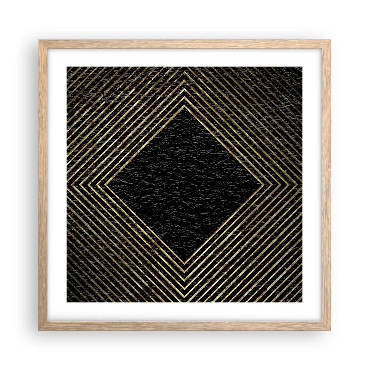 Plakat i ramme af lyst egetræ - Geometri i glamour-stil - 50x50 cm