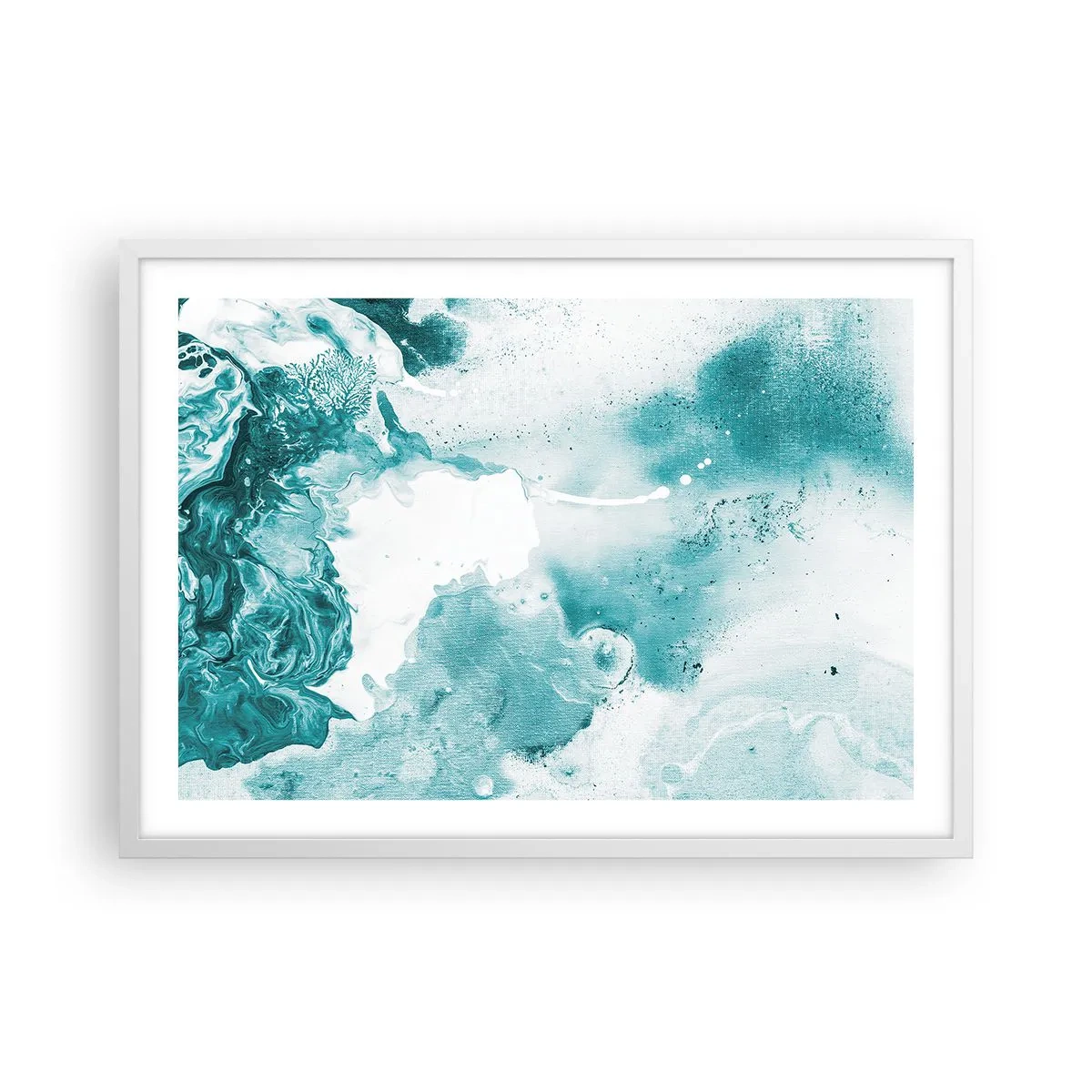 Plakat i hvid ramme - Blå oversvømmelsesflader - 70x50 cm