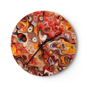 Vægur, Uret - Abstrakt mønster i nuancer af rød, orange og gul - 30x30cm - Hvis nødderne var smeltet i honningen - Moderne vægdekoration til stue, køkken og soveværelse ARTTOR