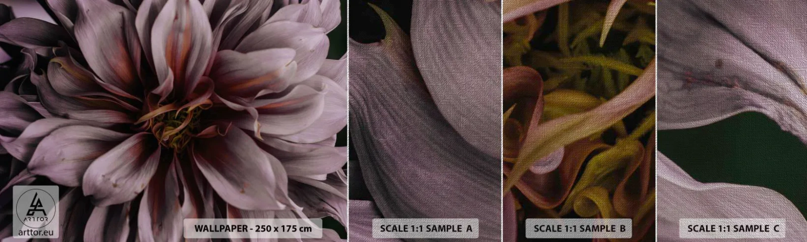 Prøve Fototapet Premium Canvas - Blomstret hjerte - Buket blomster, Dahlia, Blomst - 100x30 cm