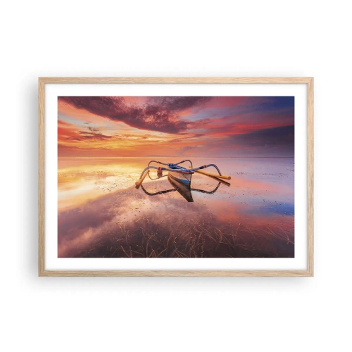 Plakat i ramme af lyst egetræ - Roen ved en tropisk aften - 70x50 cm