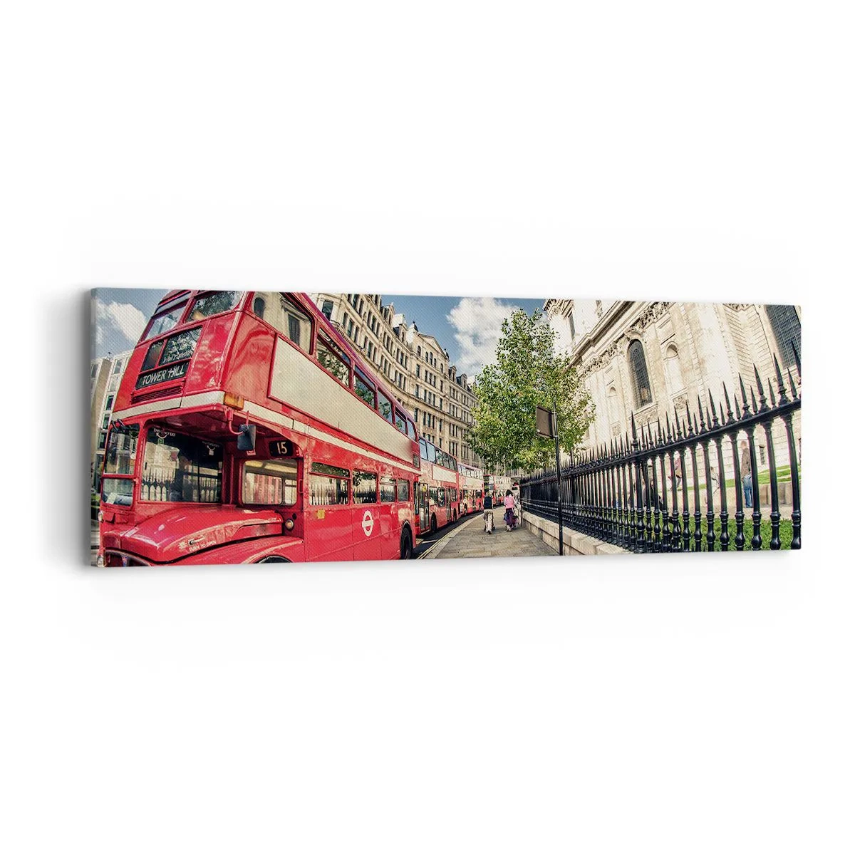 Lærredstryk - Billede på lærred - Gade i London i grå og rødt - 90x30 cm
