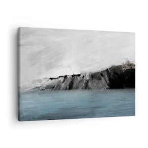 Lærredstryk - Billede på lærred - Abstrakt landskab med vand og en klippefyldt kyst - 70x50cm - Vand - jord: et sammenstød mellem elementerne - Moderne vægdekoration til stue og soveværelse ARTTOR