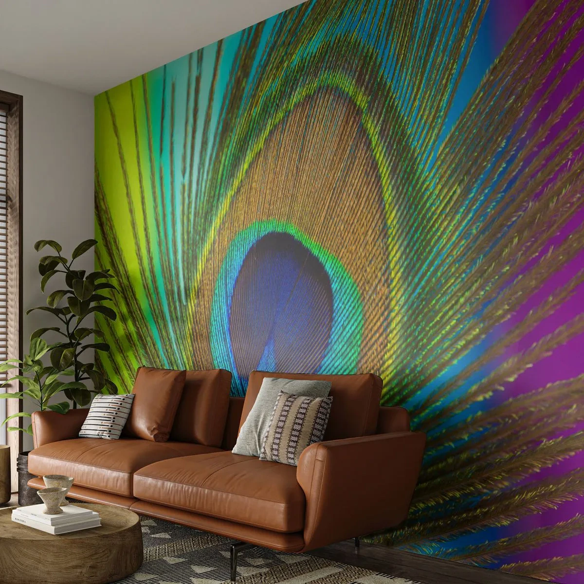 Fototapet Premium Canvas - Øje mod øje - Abstraktion, Påfuglefjer, Stykke - 400x280 cm