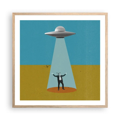 Plakat i ramme af lyst egetræ - Et tæt møde - 60x60 cm