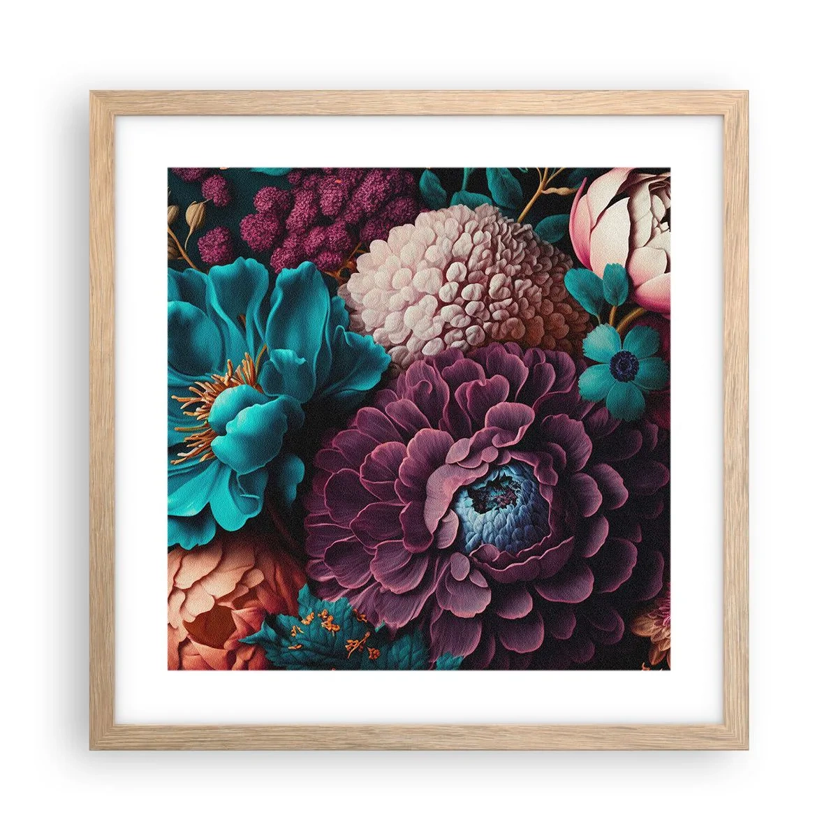Plakat i ramme af lyst egetræ - Natur i overflod - 40x40 cm