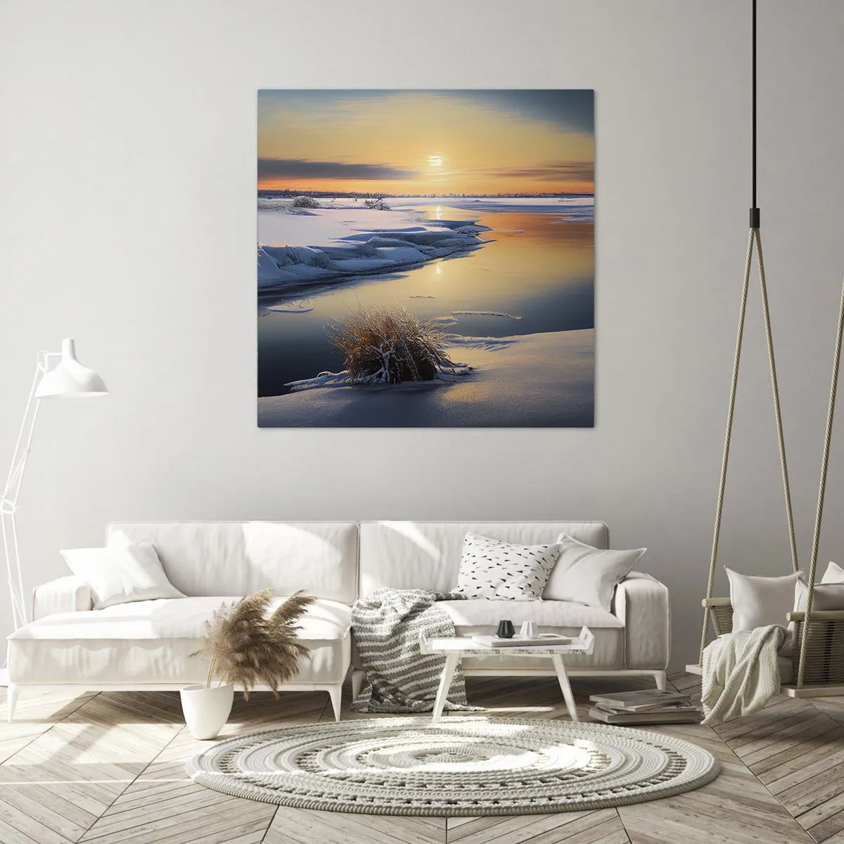 Lærredstryk - Billede på lærred - Vintersolnedgang - 60x60 cm