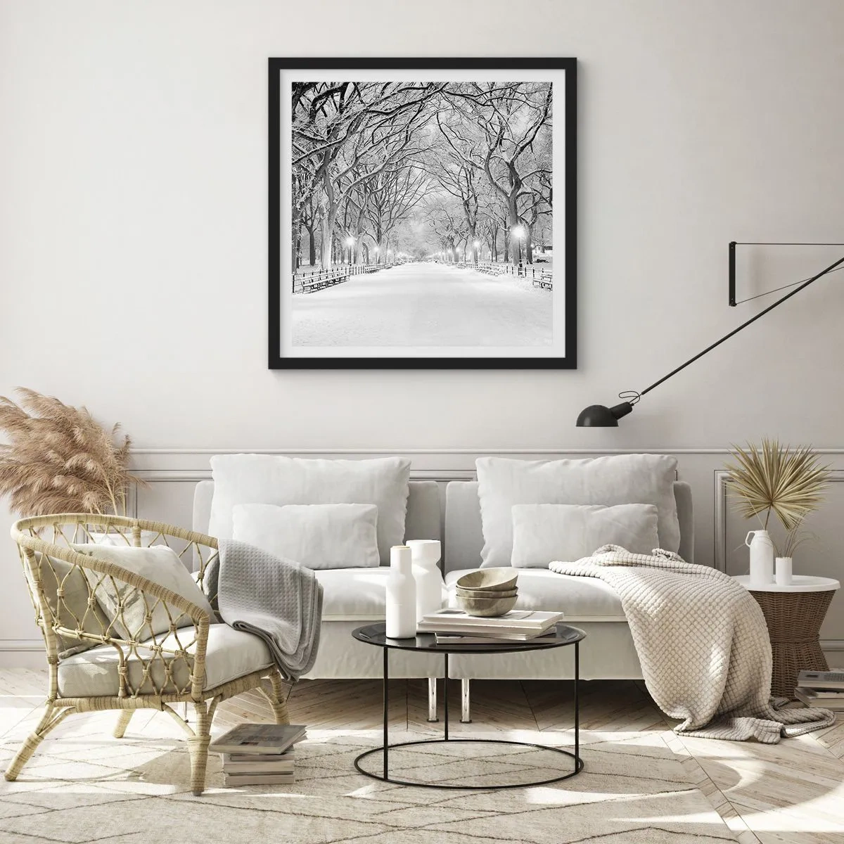 Plakat i sort ramme - Fire årstider - vinter - 40x40 cm