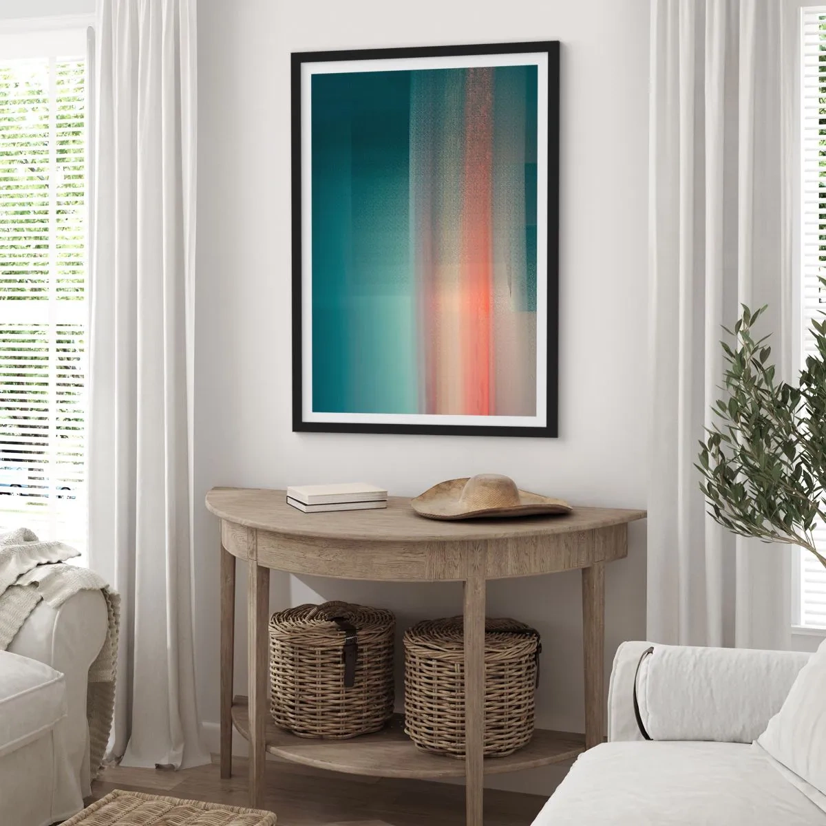 Plakat i sort ramme - Abstraktion: bølger af lys - 40x50 cm