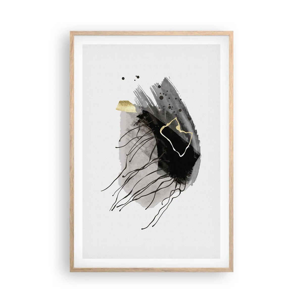Plakat i ramme af lyst egetræ - I sort og guld - 61x91 cm